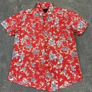 Roark Revival Mens Medium Red Floral Hawaiian Shirt 100% Cotton Short Sleeve